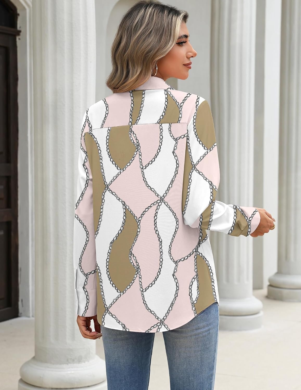 image:imageZeagoo Blouses for Women Long Sleeve Dressy Casual Button Down ShirtsPink Print