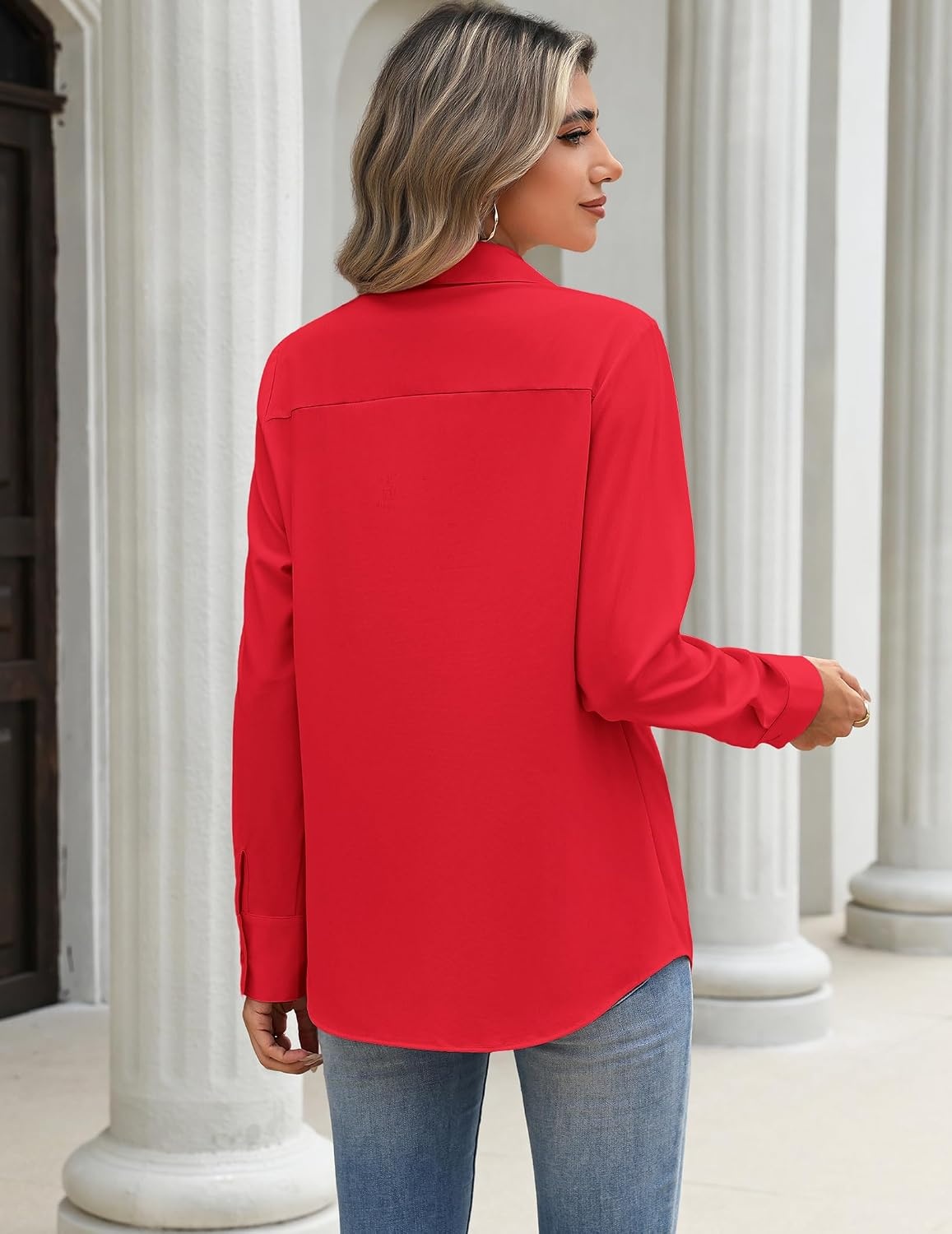 image:imageZeagoo Blouses for Women Long Sleeve Dressy Casual Button Down ShirtsRed