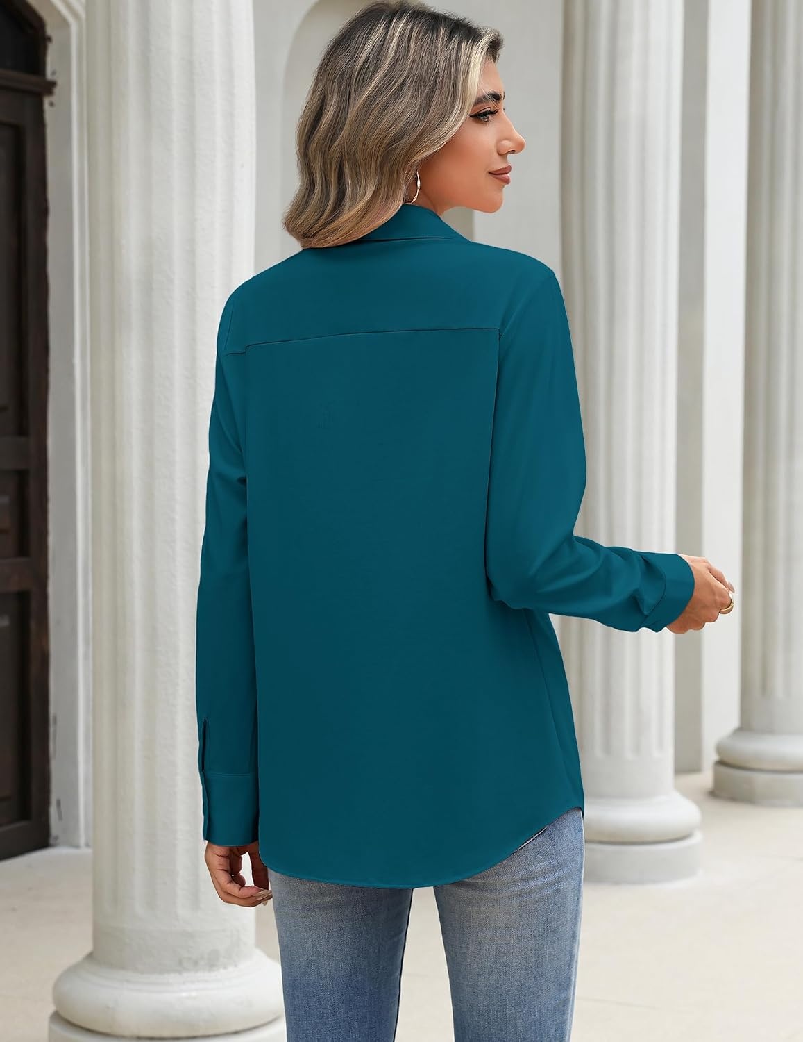 image:imageZeagoo Blouses for Women Long Sleeve Dressy Casual Button Down ShirtsTeal Blue