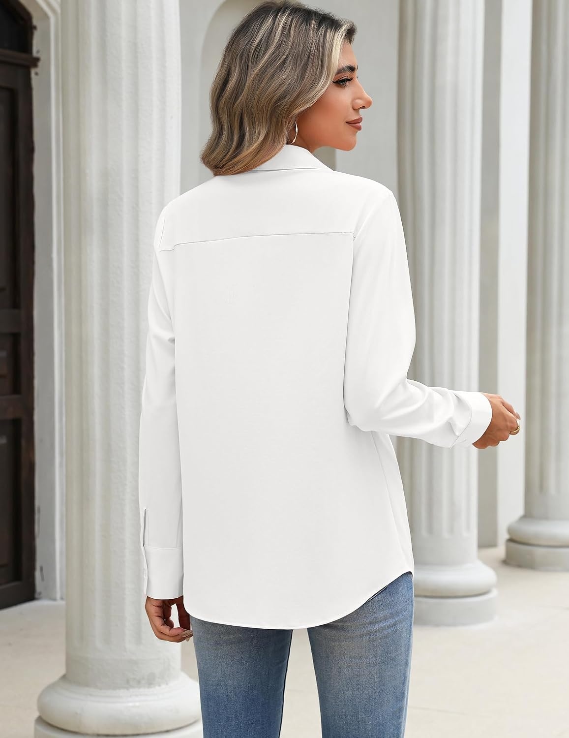 image:imageZeagoo Blouses for Women Long Sleeve Dressy Casual Button Down ShirtsWhite