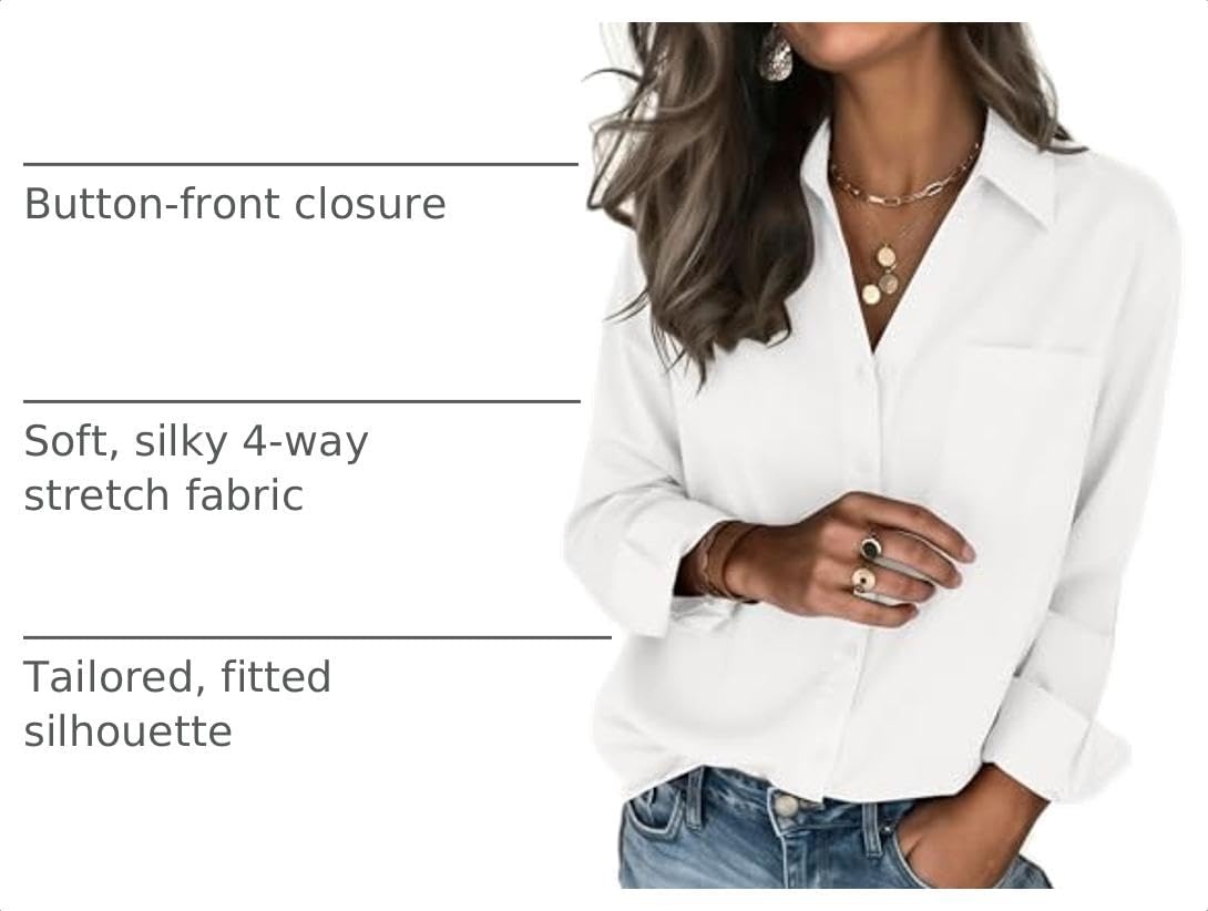 image:imageZeagoo Blouses for Women Long Sleeve Dressy Casual Button Down ShirtsWhite