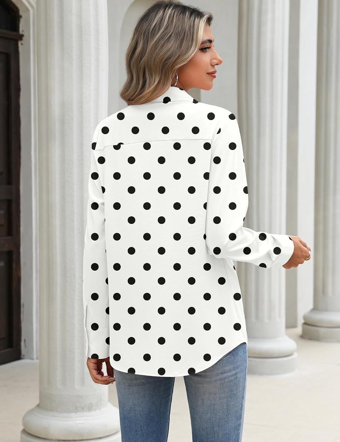 image:imageZeagoo Blouses for Women Long Sleeve Dressy Casual Button Down ShirtsWhite Polka