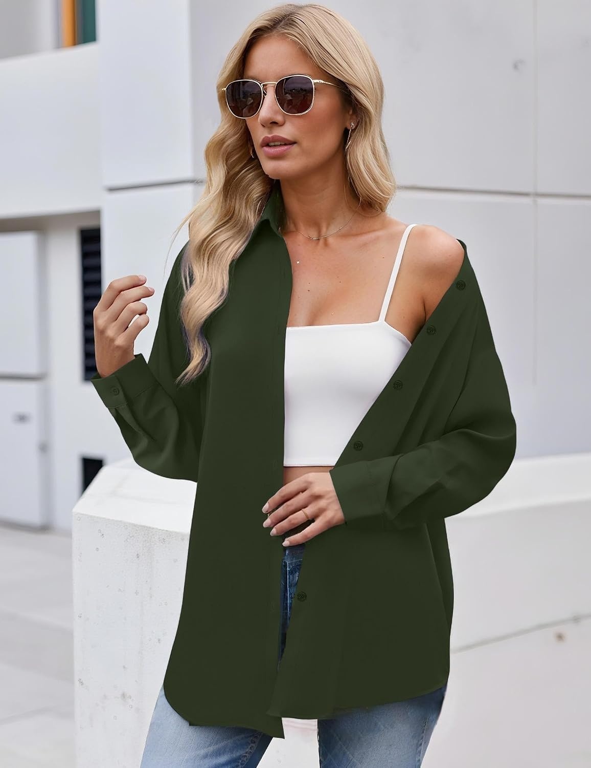 image:imageZeagoo Button Down Shirt Women Long Sleeve Blouses Casual Tops Work OutfitsCarmy Greenstain Shield