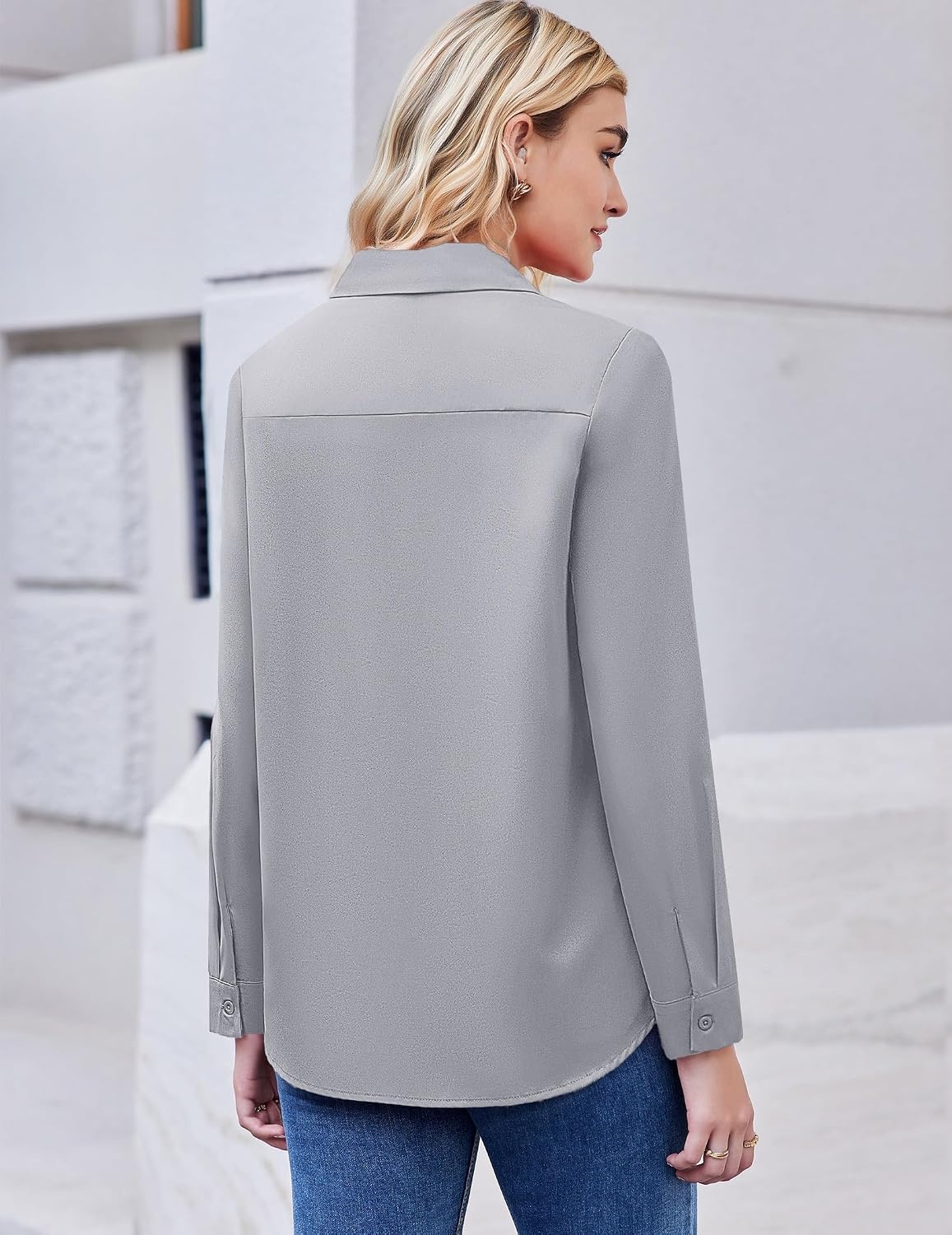 image:imageZeagoo Button Down Shirt Women Long Sleeve Blouses Casual Tops Work OutfitsCgreystain Shield