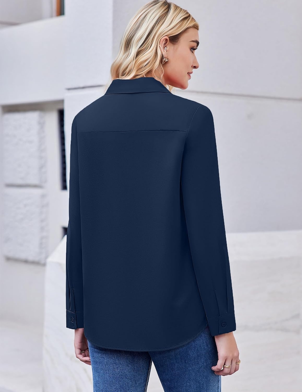 image:imageZeagoo Button Down Shirt Women Long Sleeve Blouses Casual Tops Work OutfitsCnavy Bluestain Shield