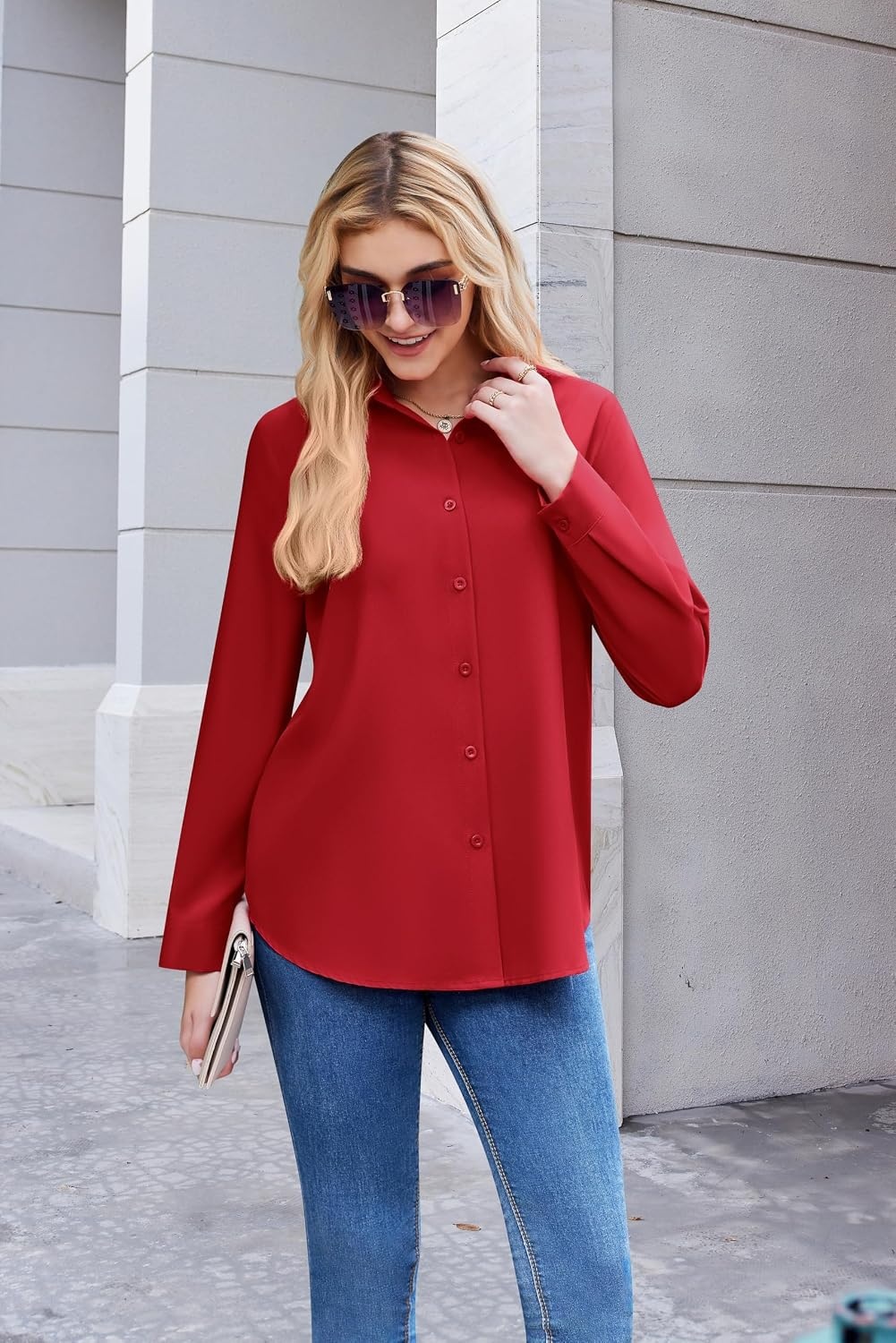 image:imageZeagoo Button Down Shirt Women Long Sleeve Blouses Casual Tops Work OutfitsCredstain Shield