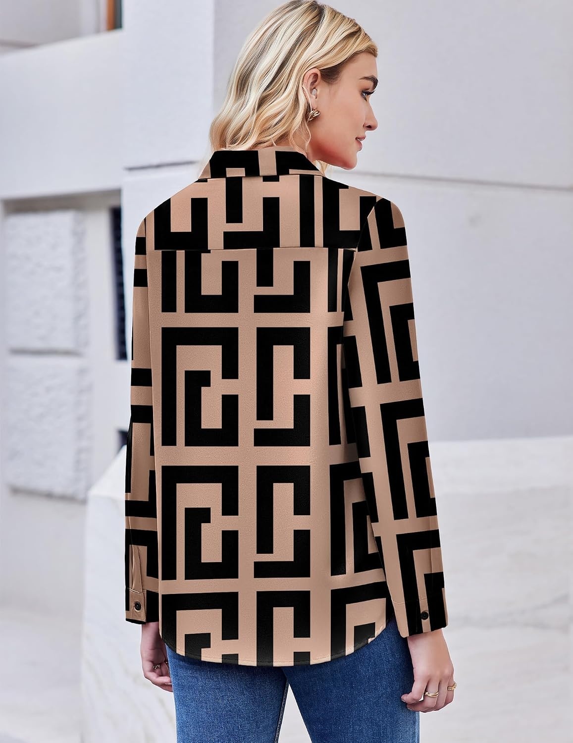 image:imageZeagoo Button Down Shirt Women Long Sleeve Blouses Casual Tops Work OutfitsGeometric