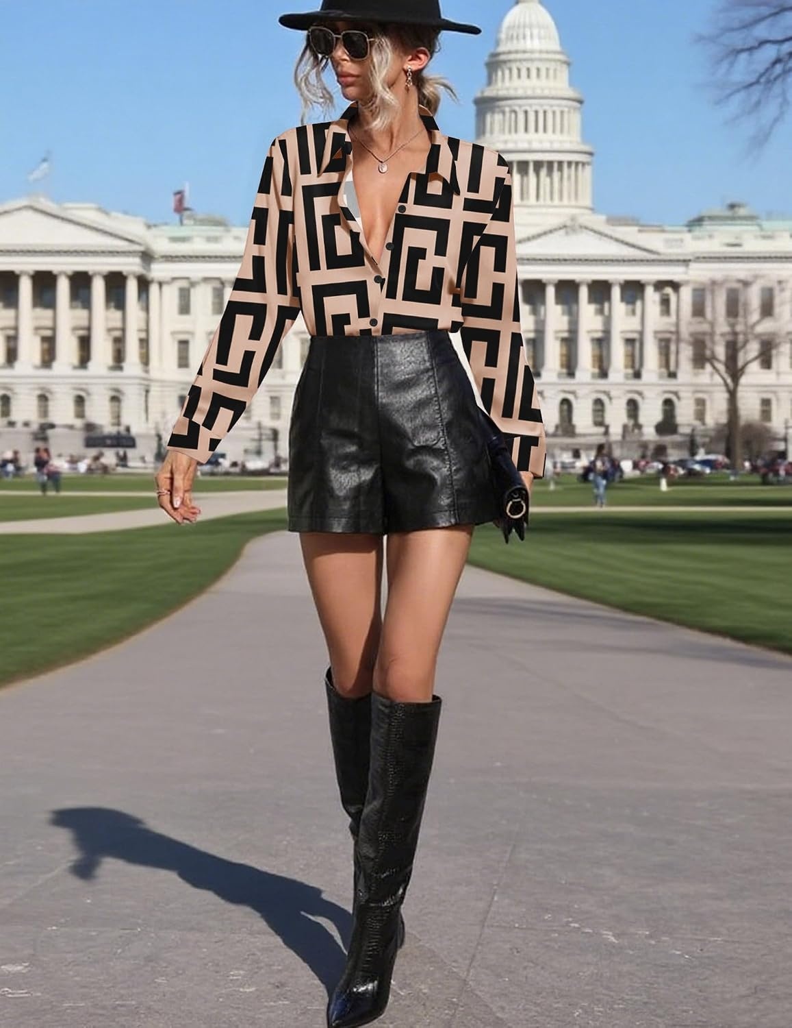 image:imageZeagoo Button Down Shirt Women Long Sleeve Blouses Casual Tops Work OutfitsGeometric
