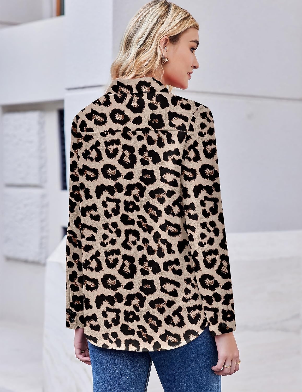 image:imageZeagoo Button Down Shirt Women Long Sleeve Blouses Casual Tops Work OutfitsLeopard Print