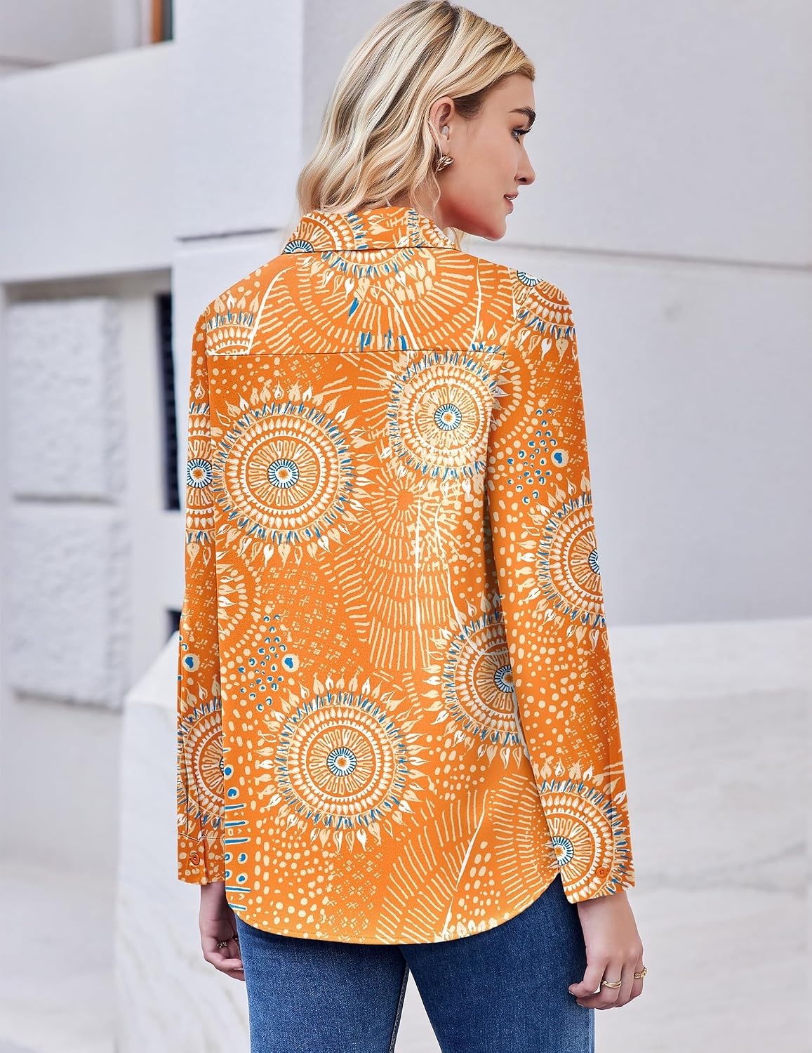 image:imageZeagoo Button Down Shirt Women Long Sleeve Blouses Casual Tops Work OutfitsOrange Printed