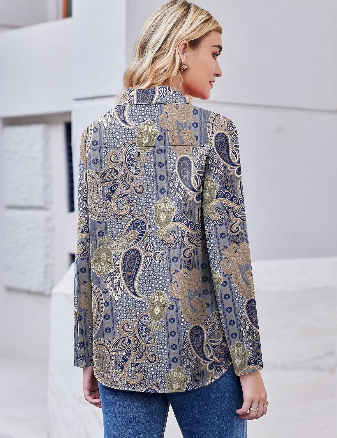 image:imageZeagoo Button Down Shirt Women Long Sleeve Blouses Casual Tops Work OutfitsPaisley Printed