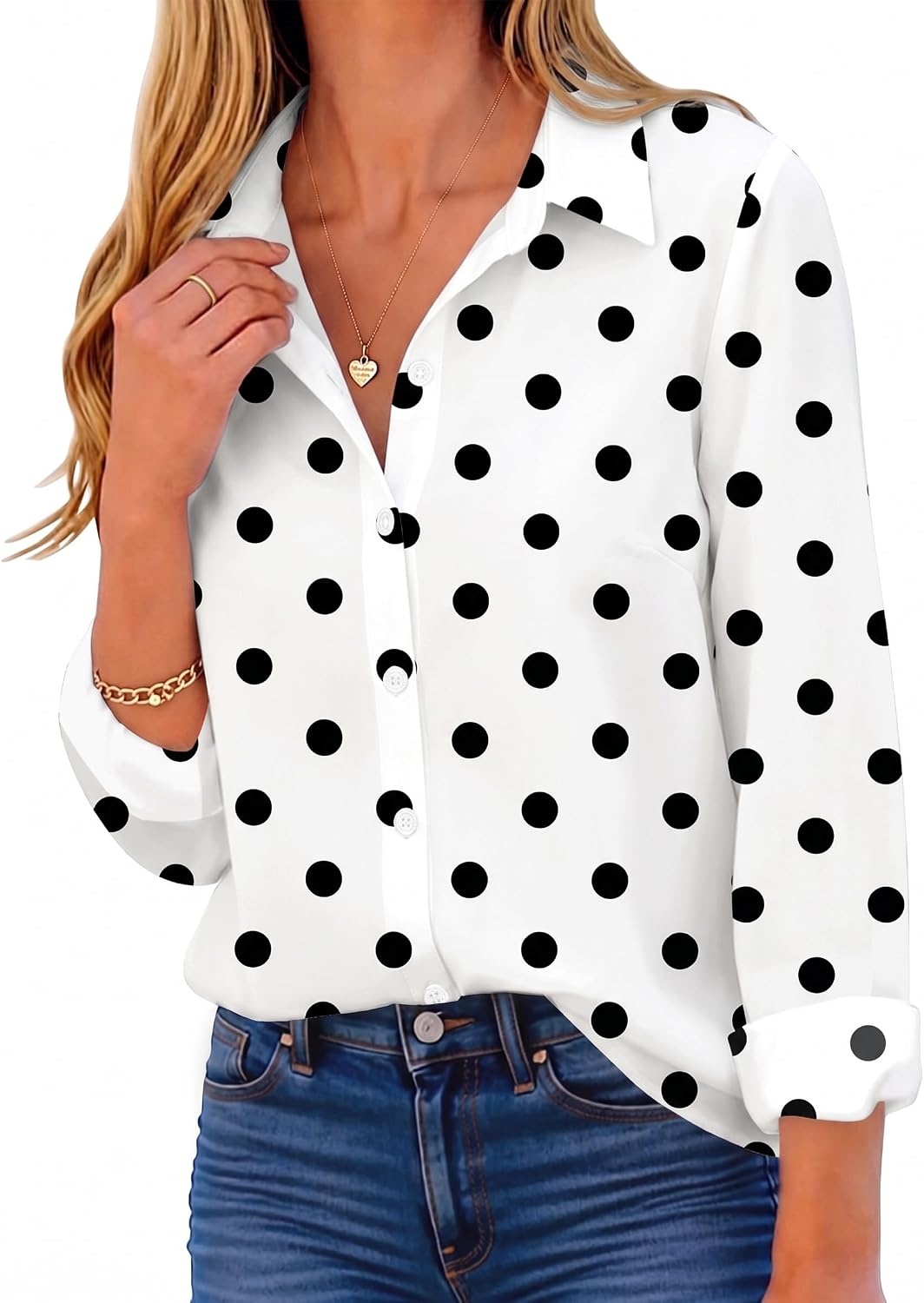 image:imageZeagoo Button Down Shirt Women Long Sleeve Blouses Casual Tops Work OutfitsPolka Dots