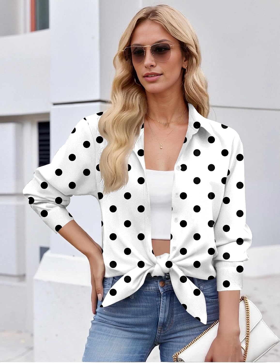 image:imageZeagoo Button Down Shirt Women Long Sleeve Blouses Casual Tops Work OutfitsPolka Dots
