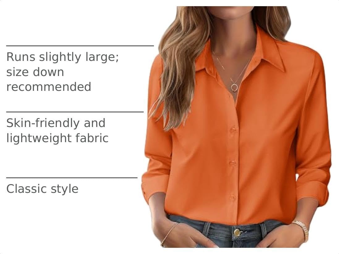 image:imageZeagoo Button Down Shirts for Women Dressy Printed Long Sleeve BlouseA Orange