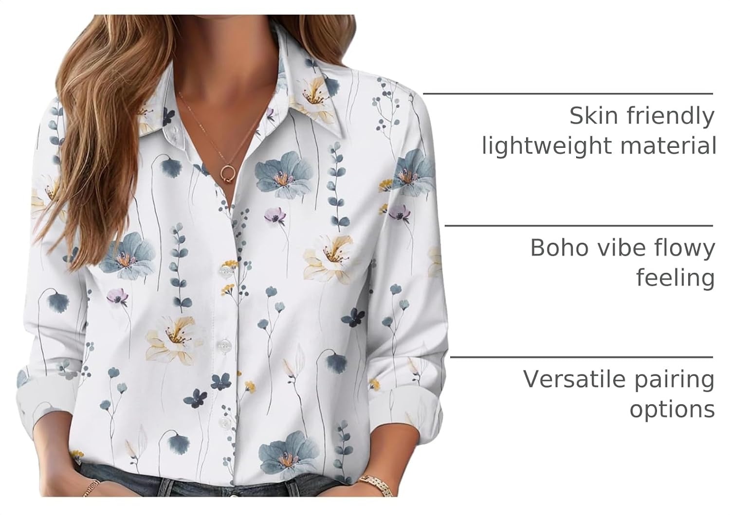 image:imageZeagoo Button Down Shirts for Women Dressy Printed Long Sleeve BlouseBf112