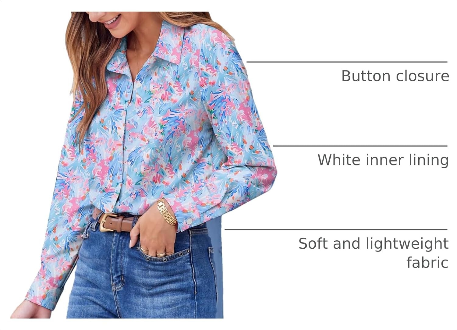 image:imageZeagoo Button Down Shirts for Women Dressy Printed Long Sleeve BlouseCx183