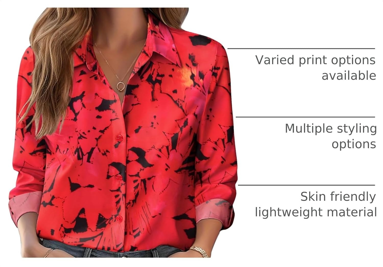 image:imageZeagoo Button Down Shirts for Women Dressy Printed Long Sleeve BlouseDh698