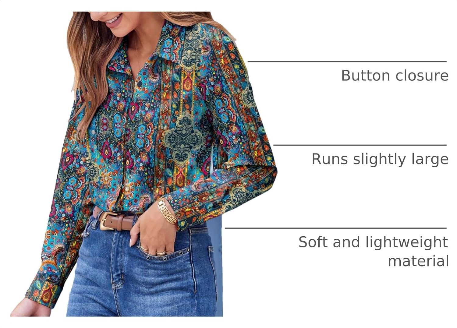 image:imageZeagoo Button Down Shirts for Women Dressy Printed Long Sleeve BlouseMz779