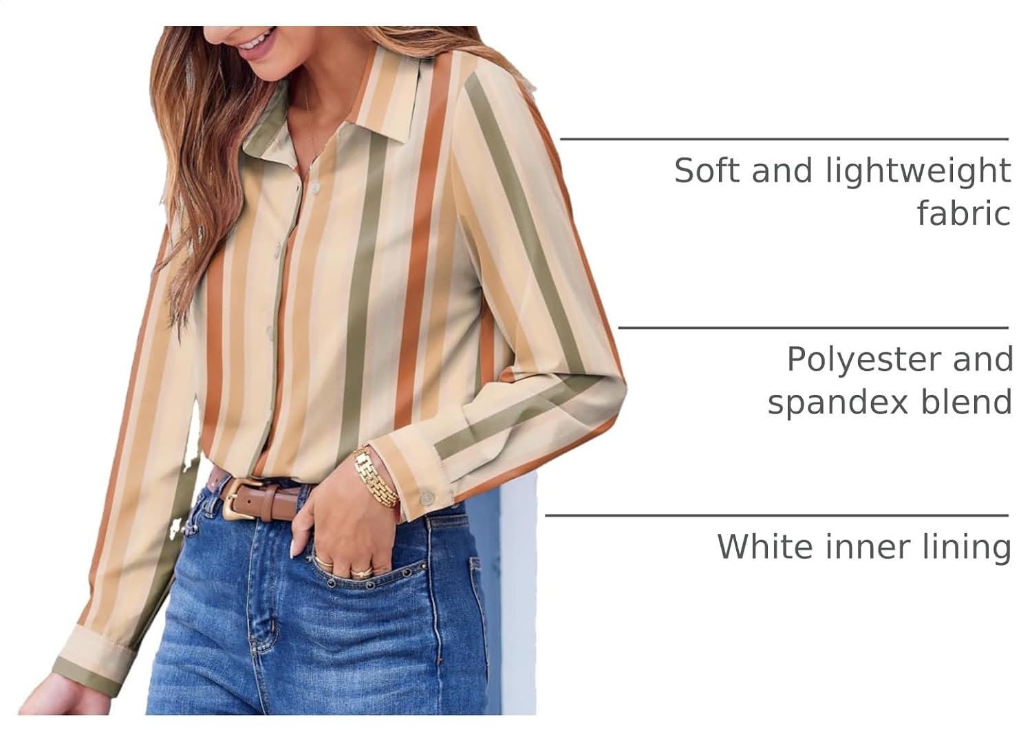 image:imageZeagoo Button Down Shirts for Women Dressy Printed Long Sleeve BlouseStripe Multicolor