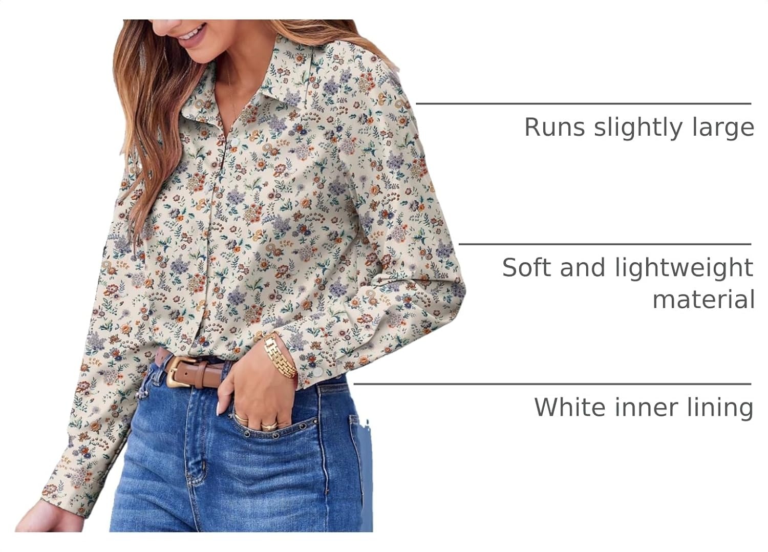 image:imageZeagoo Button Down Shirts for Women Dressy Printed Long Sleeve BlouseXh216