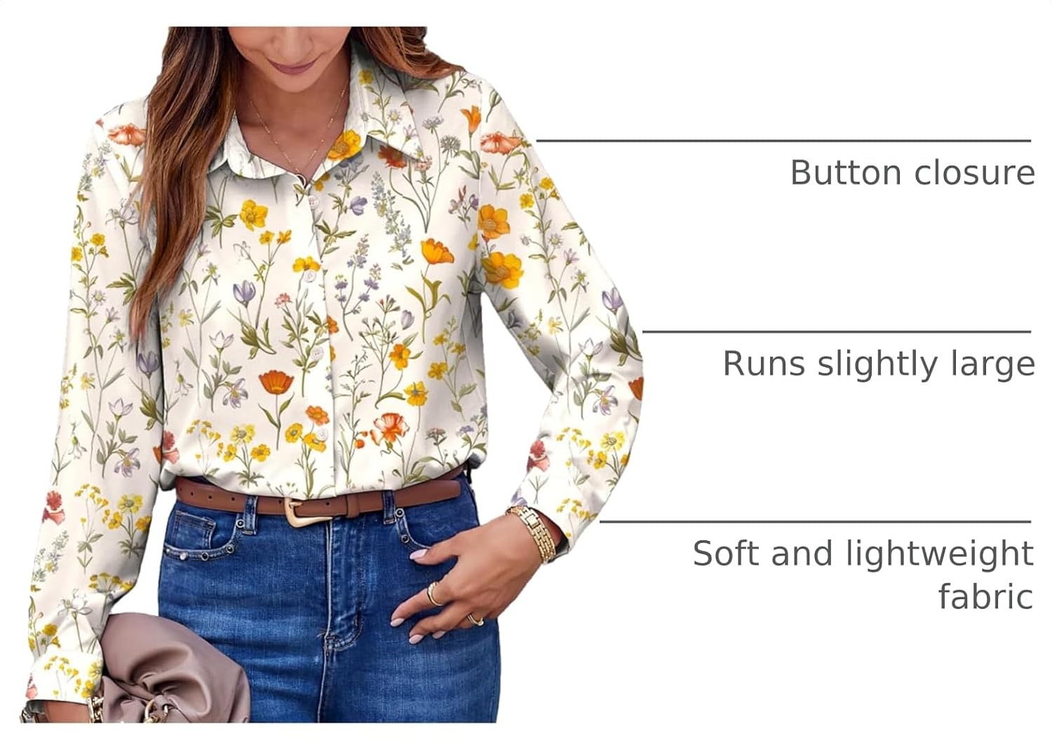 image:imageZeagoo Button Down Shirts for Women Dressy Printed Long Sleeve BlouseXh403