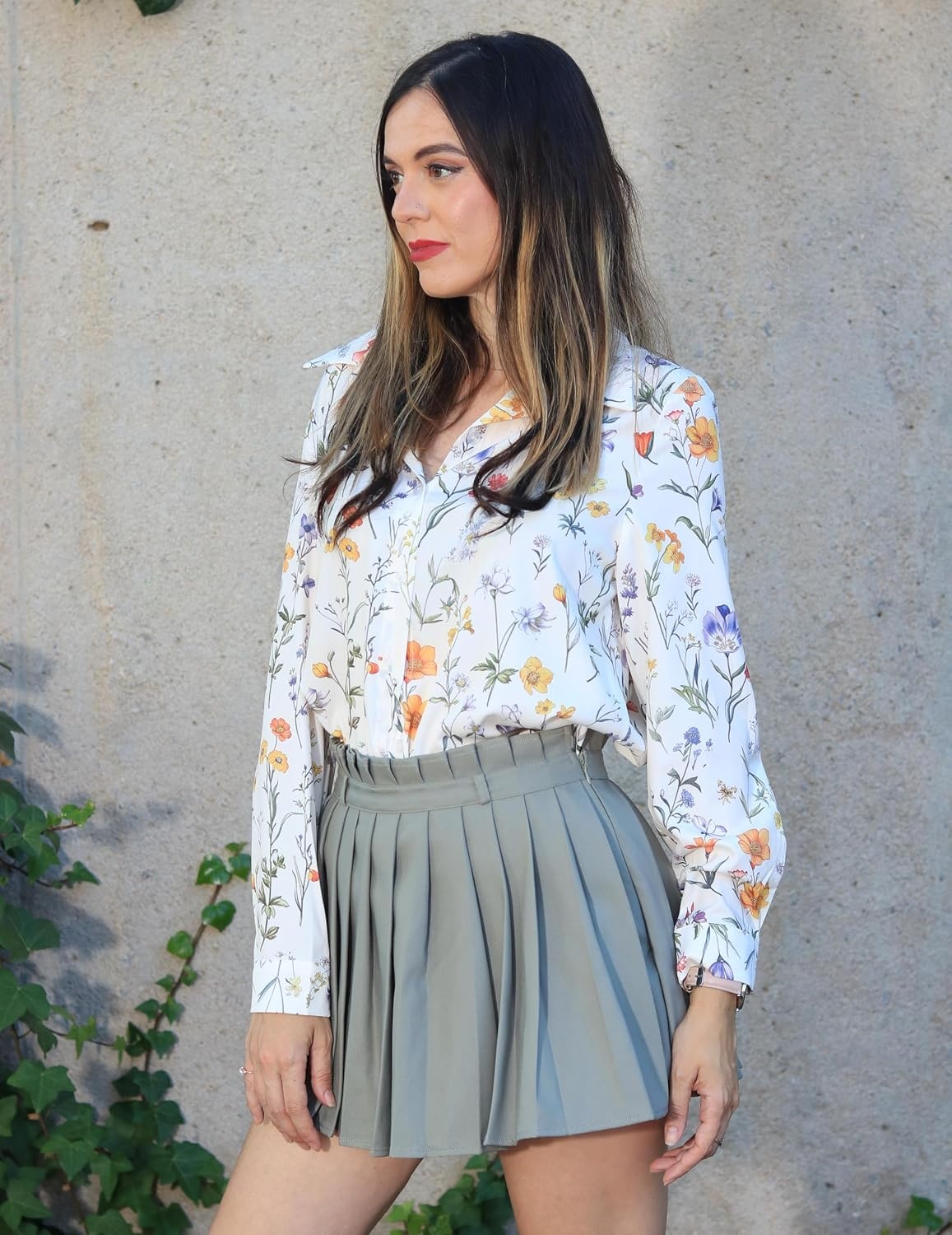 image:imageZeagoo Button Down Shirts for Women Dressy Printed Long Sleeve BlouseXh403