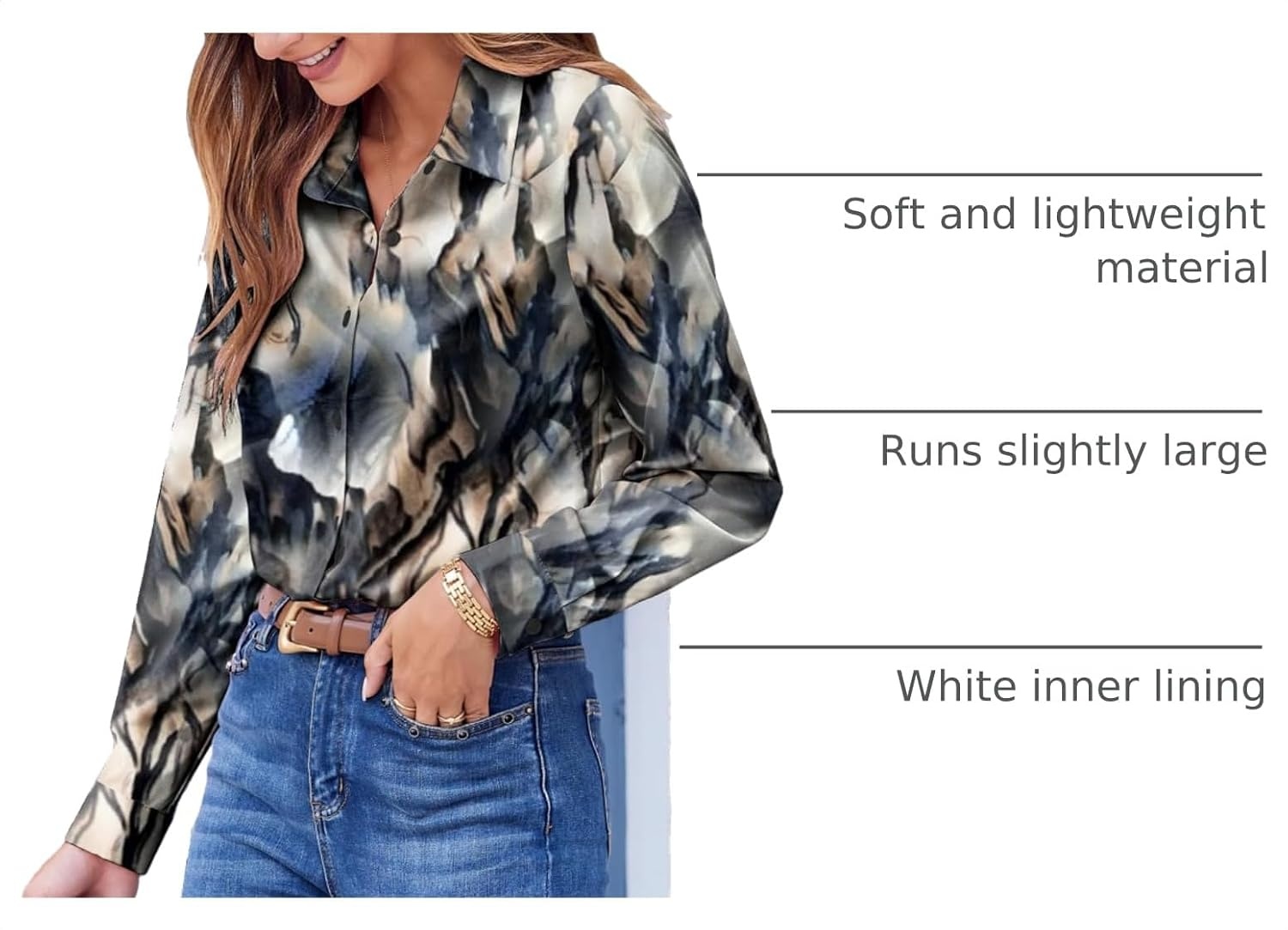image:imageZeagoo Button Down Shirts for Women Dressy Printed Long Sleeve BlouseZr220