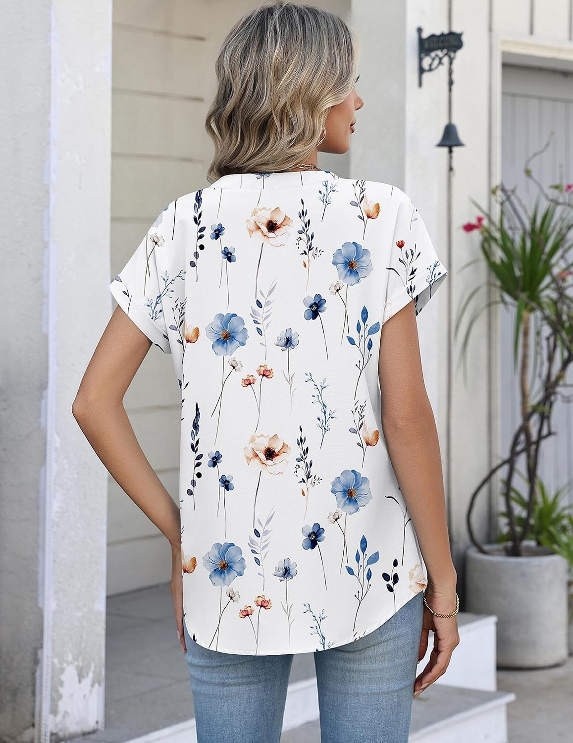 image:imageZeagoo Button Down Shirts for Women Short Sleeve Tops V Neck Collar Blouses Business Casual OutfitsBf290