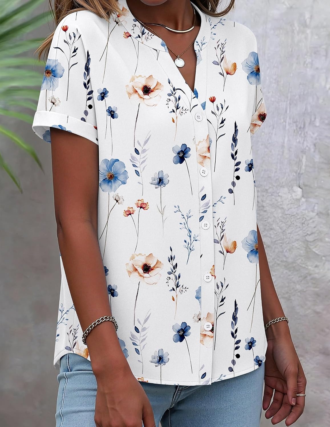 image:imageZeagoo Button Down Shirts for Women Short Sleeve Tops V Neck Collar Blouses Business Casual OutfitsBf290