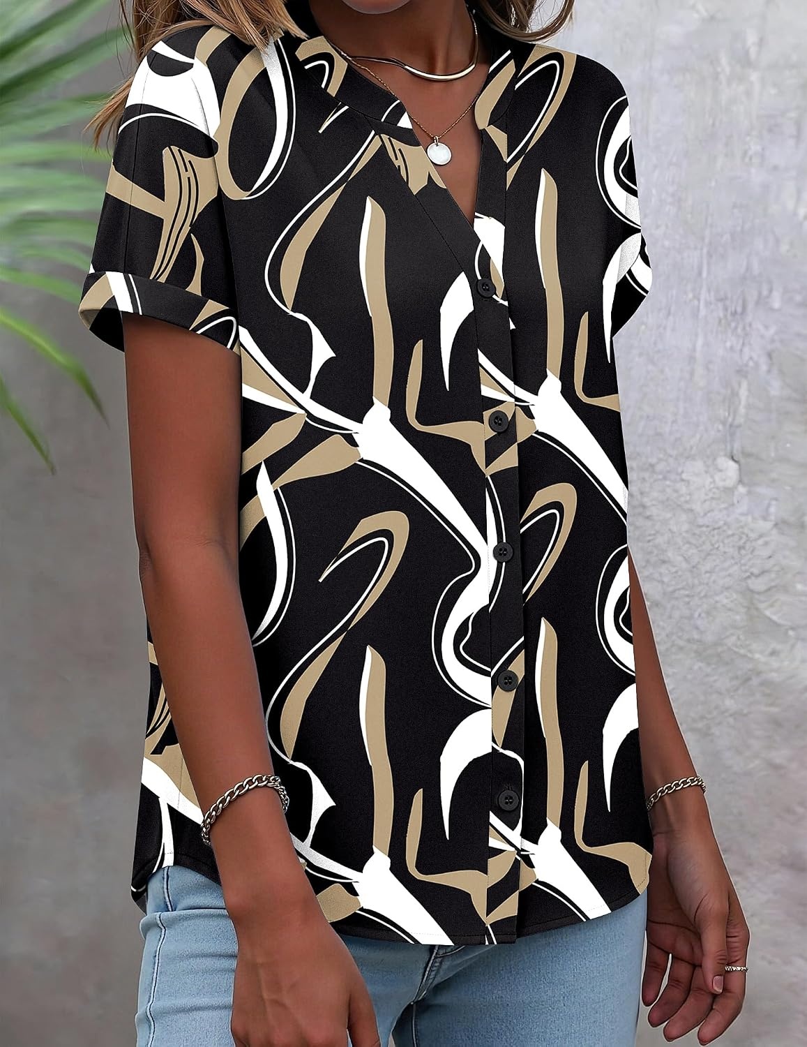 image:imageZeagoo Button Down Shirts for Women Short Sleeve Tops V Neck Collar Blouses Business Casual OutfitsCx312