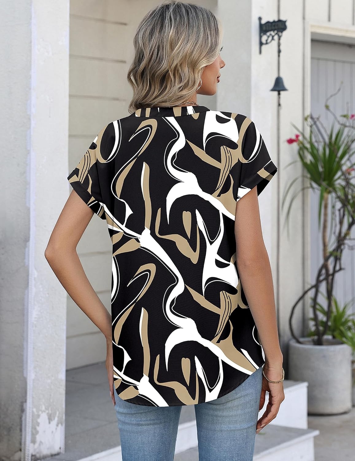 image:imageZeagoo Button Down Shirts for Women Short Sleeve Tops V Neck Collar Blouses Business Casual OutfitsCx312