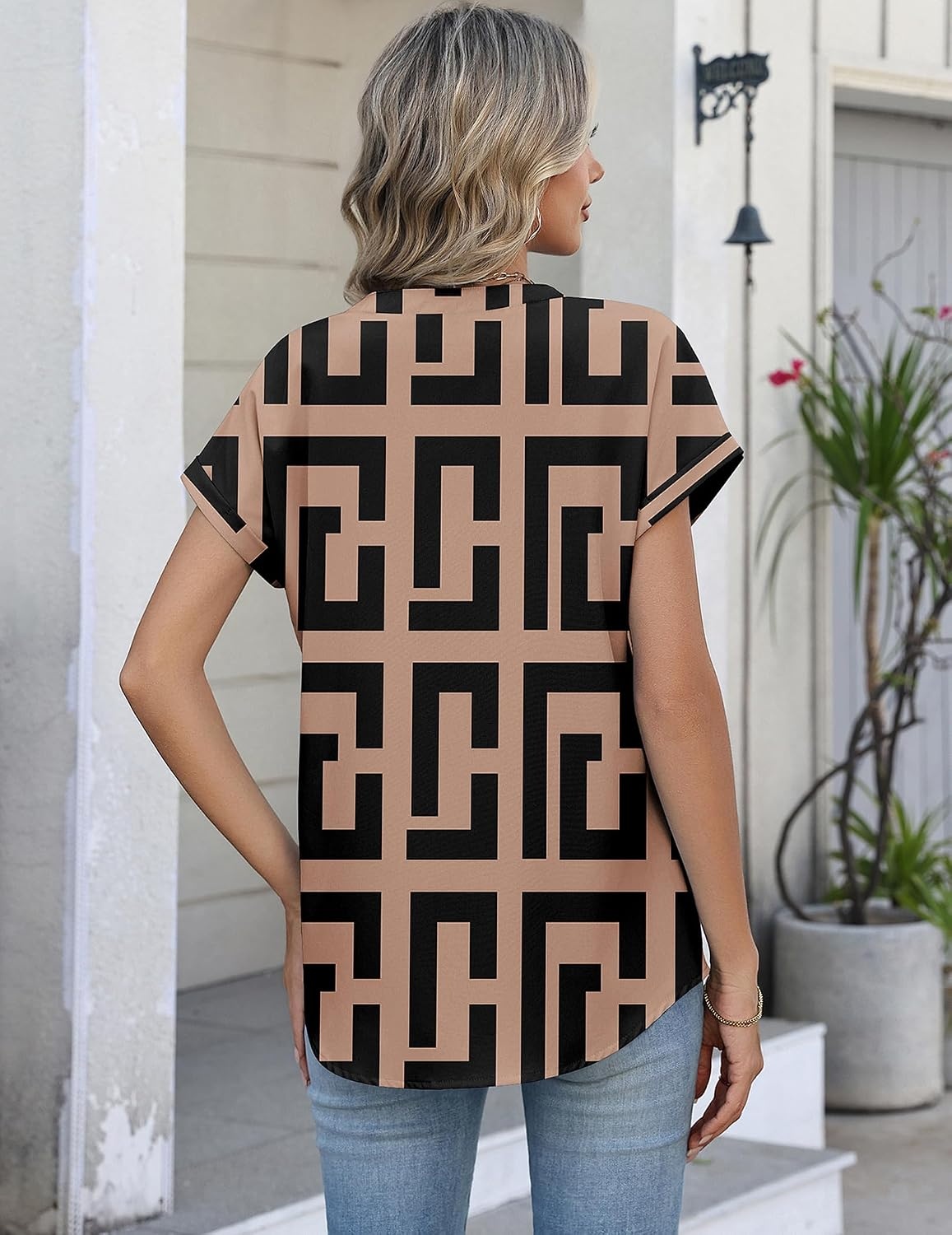 image:imageZeagoo Button Down Shirts for Women Short Sleeve Tops V Neck Collar Blouses Business Casual OutfitsJh308