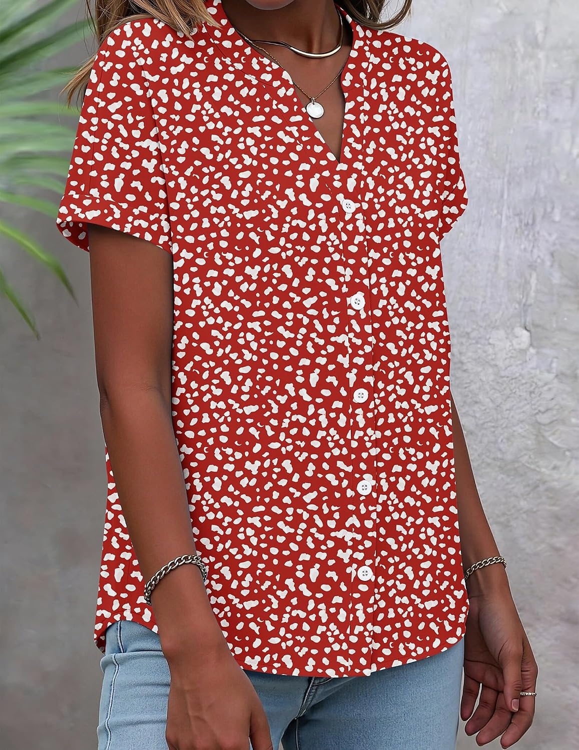 image:imageZeagoo Button Down Shirts for Women Short Sleeve Tops V Neck Collar Blouses Business Casual OutfitsJh590