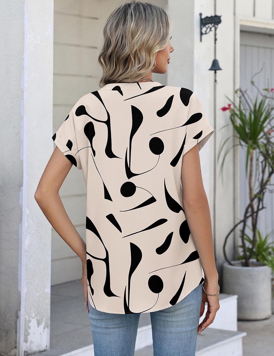 image:imageZeagoo Button Down Shirts for Women Short Sleeve Tops V Neck Collar Blouses Business Casual OutfitsJh602