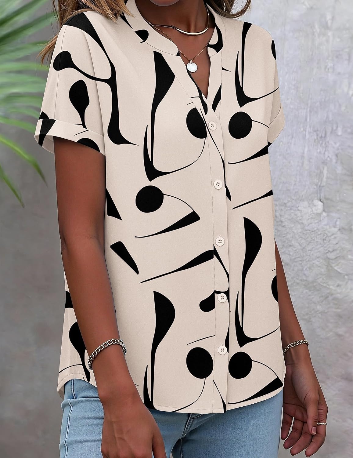 image:imageZeagoo Button Down Shirts for Women Short Sleeve Tops V Neck Collar Blouses Business Casual OutfitsJh602