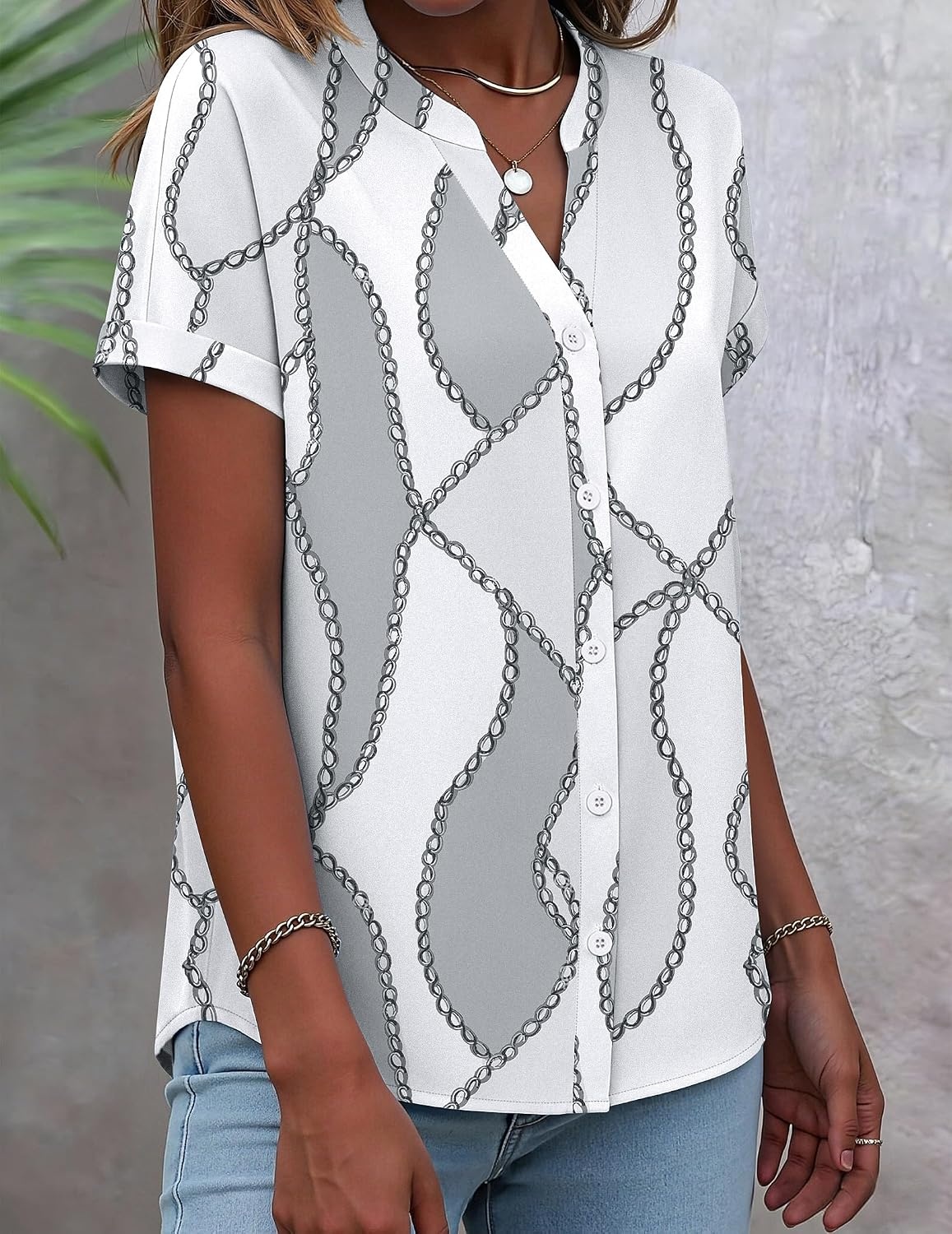 image:imageZeagoo Button Down Shirts for Women Short Sleeve Tops V Neck Collar Blouses Business Casual OutfitsJh611