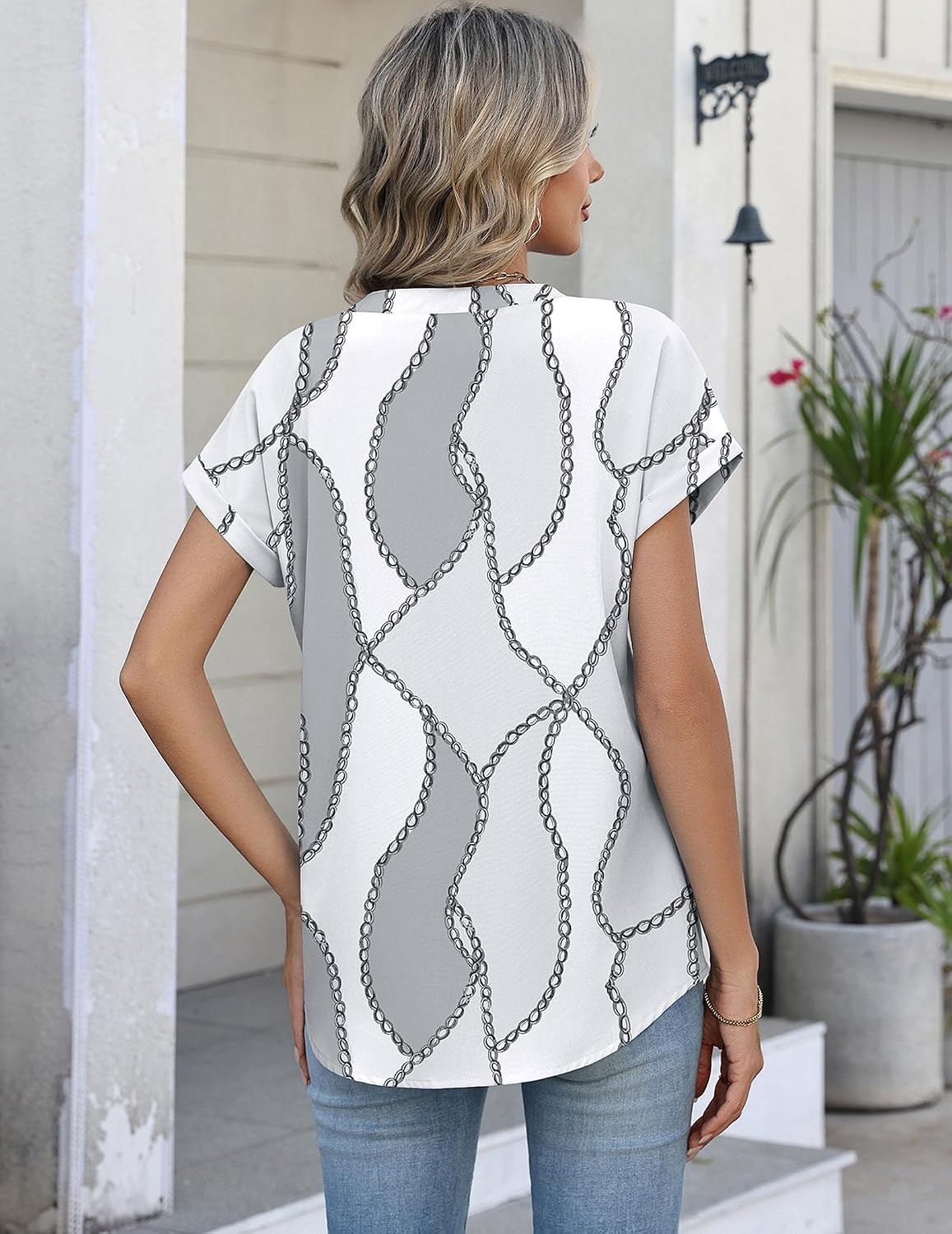 image:imageZeagoo Button Down Shirts for Women Short Sleeve Tops V Neck Collar Blouses Business Casual OutfitsJh611