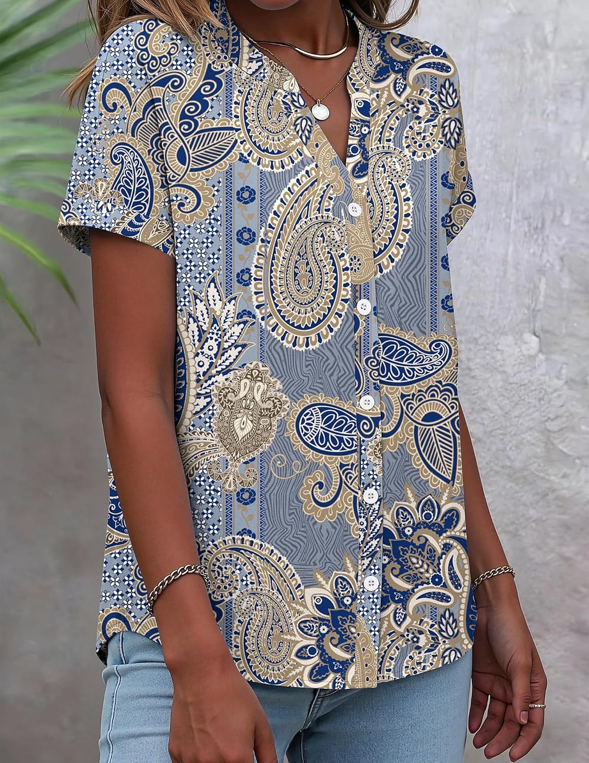 image:imageZeagoo Button Down Shirts for Women Short Sleeve Tops V Neck Collar Blouses Business Casual OutfitsMz919