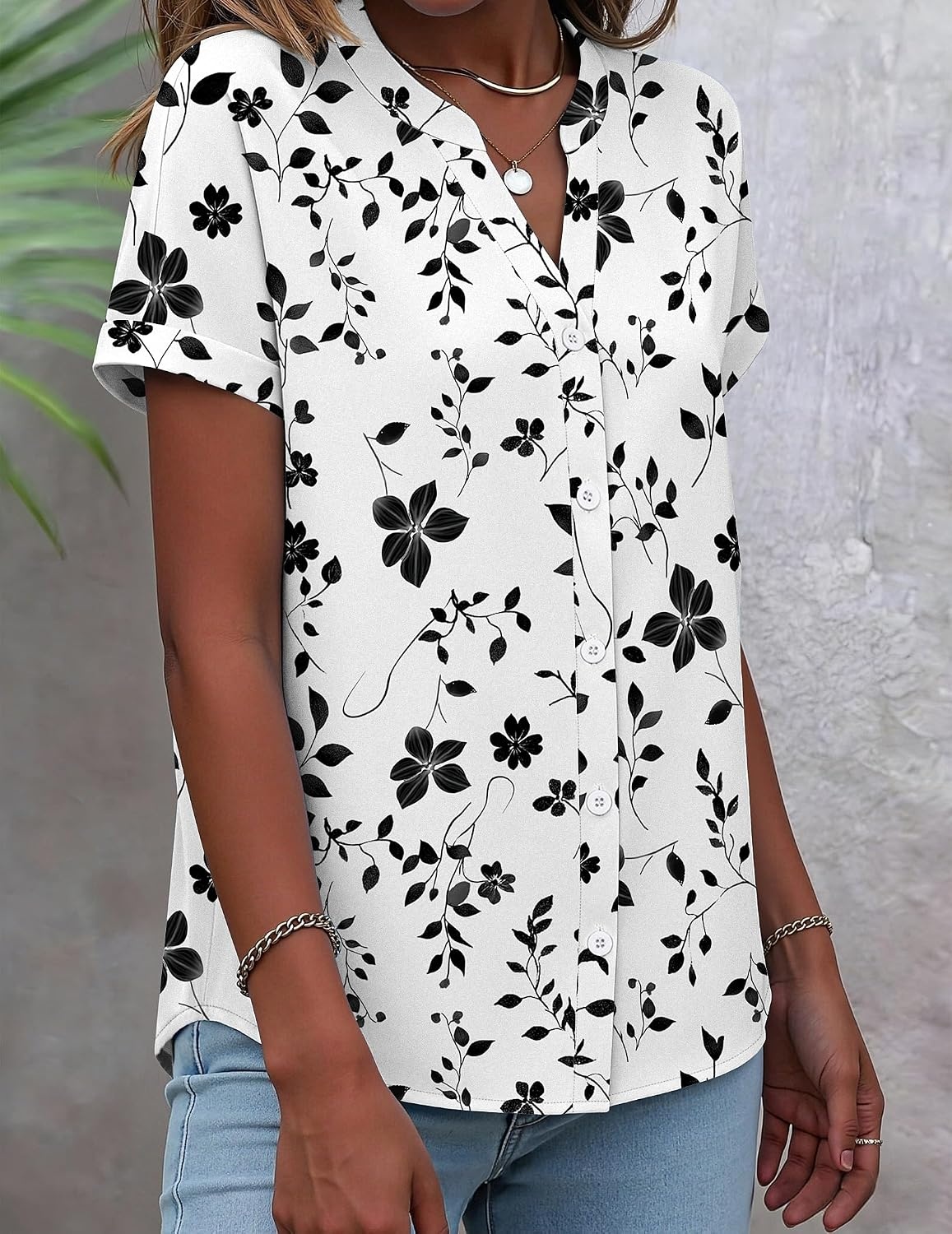 image:imageZeagoo Button Down Shirts for Women Short Sleeve Tops V Neck Collar Blouses Business Casual OutfitsSf291
