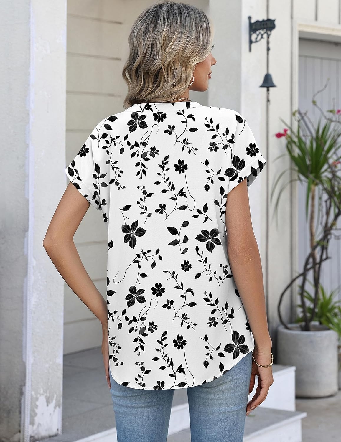 image:imageZeagoo Button Down Shirts for Women Short Sleeve Tops V Neck Collar Blouses Business Casual OutfitsSf291