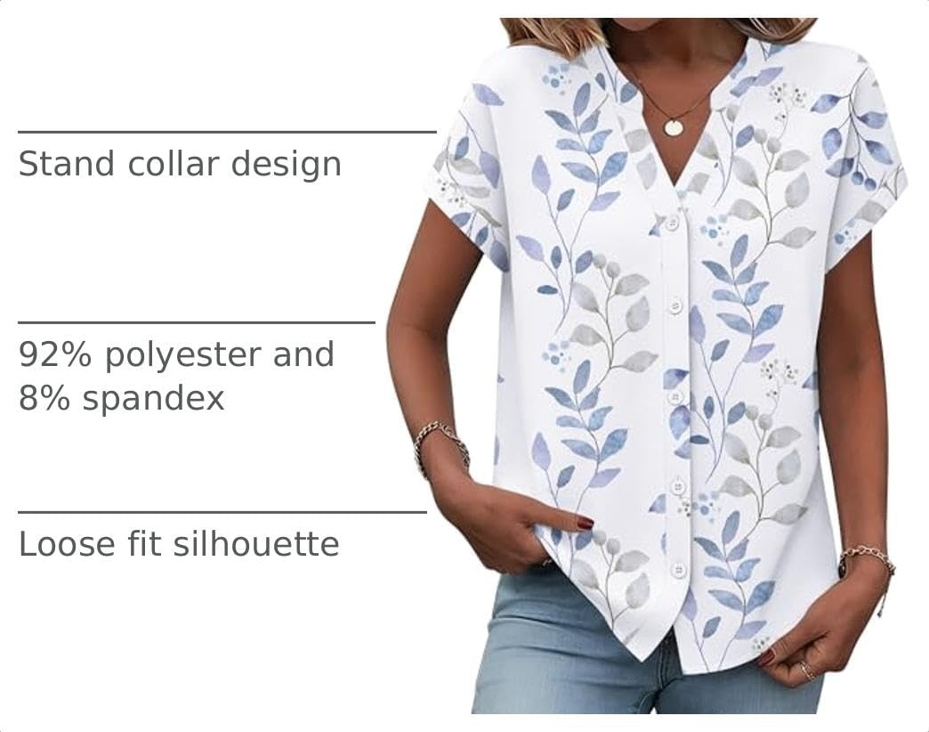 image:imageZeagoo Button Down Shirts for Women Short Sleeve Tops V Neck Collar Blouses Business Casual OutfitsSp106
