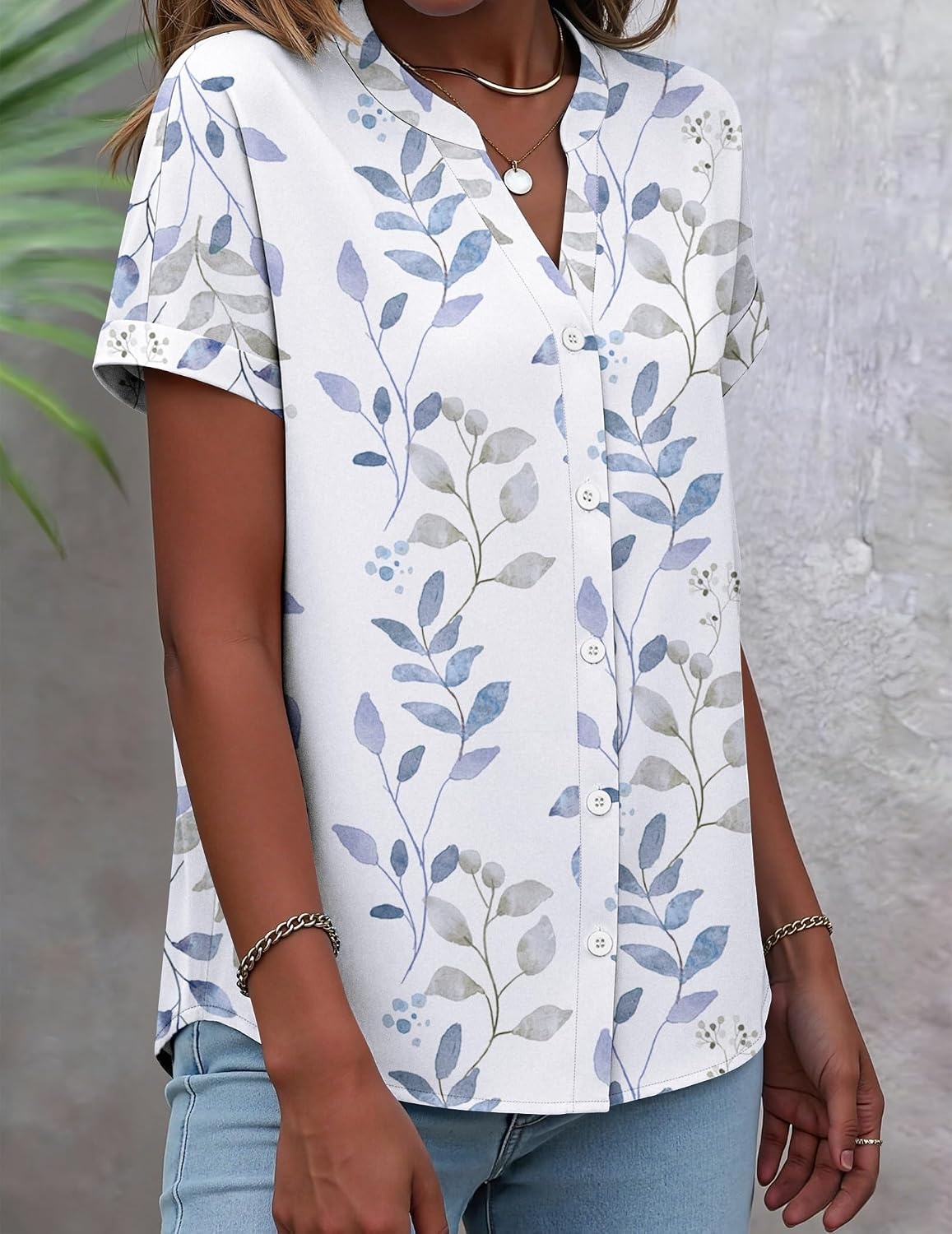 image:imageZeagoo Button Down Shirts for Women Short Sleeve Tops V Neck Collar Blouses Business Casual OutfitsSp106