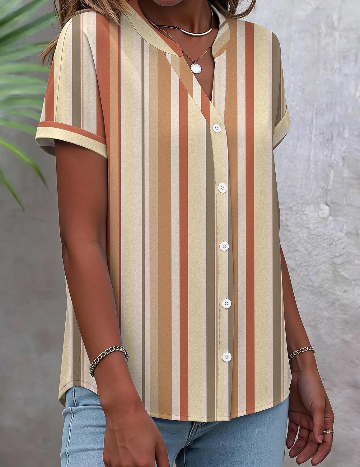 image:imageZeagoo Button Down Shirts for Women Short Sleeve Tops V Neck Collar Blouses Business Casual OutfitsTw720