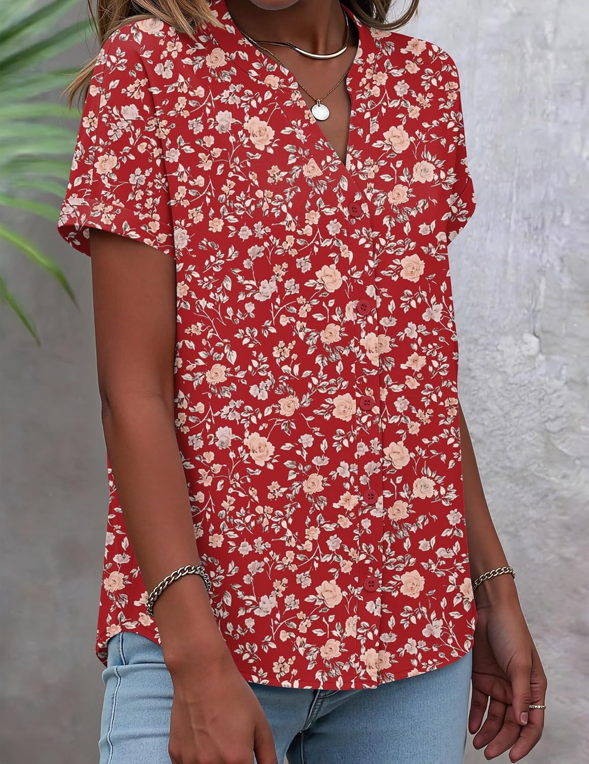 image:imageZeagoo Button Down Shirts for Women Short Sleeve Tops V Neck Collar Blouses Business Casual OutfitsXh546