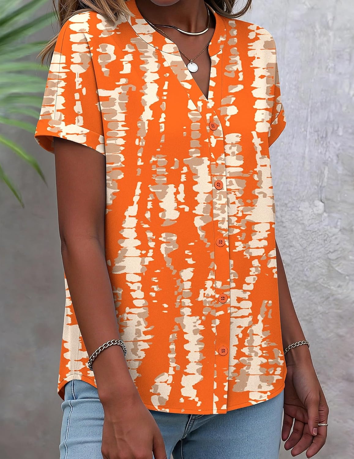 image:imageZeagoo Button Down Shirts for Women Short Sleeve Tops V Neck Collar Blouses Business Casual OutfitsZr466