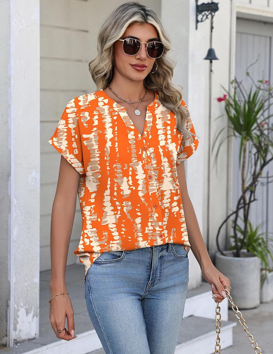image:imageZeagoo Button Down Shirts for Women Short Sleeve Tops V Neck Collar Blouses Business Casual OutfitsZr466