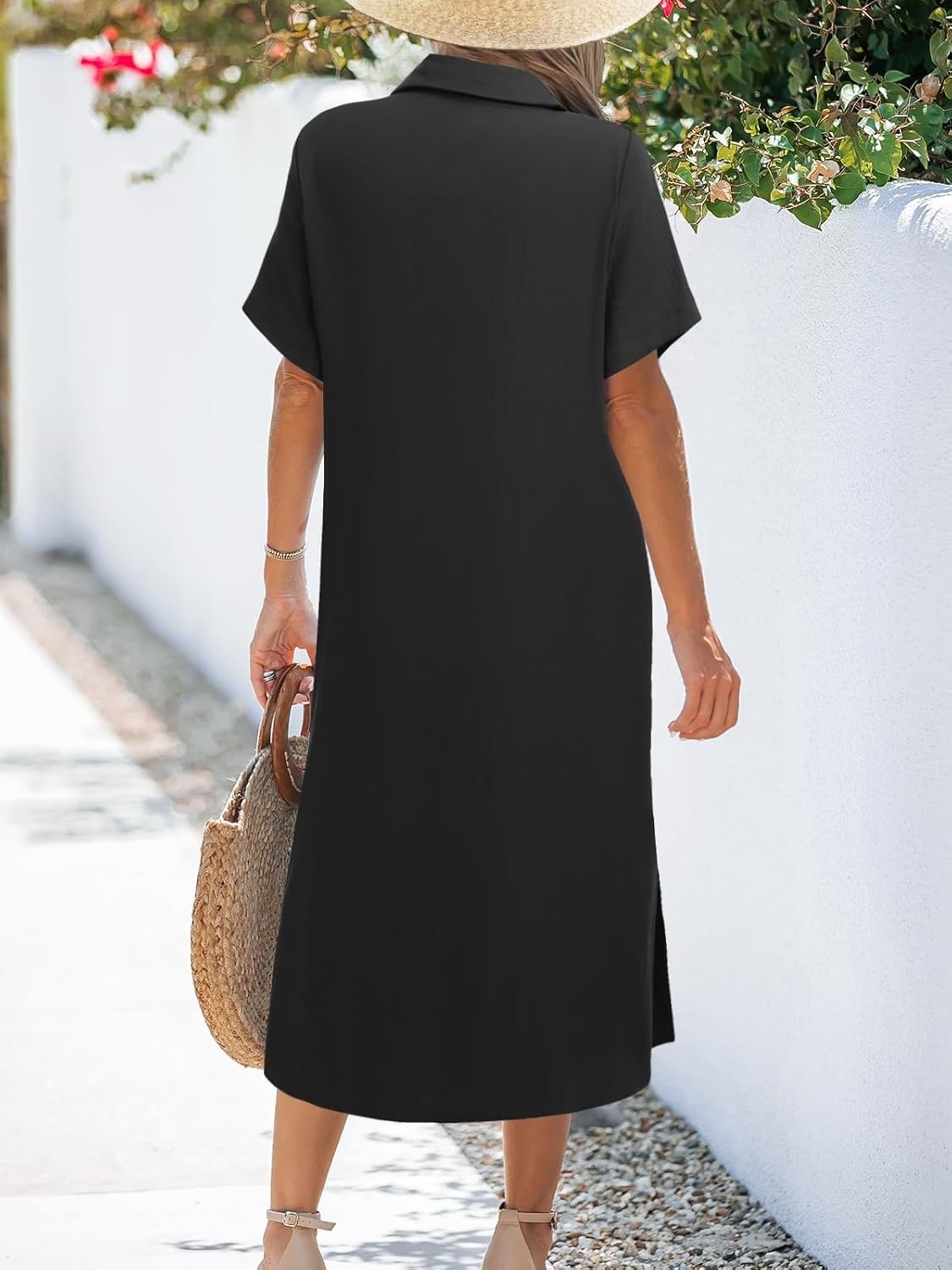 image:imageZeagoo Women Dresses Summer Casual Short Sleeve Button Down Shirt Dresses 2026 Beach Cover Up with PocketsA01black