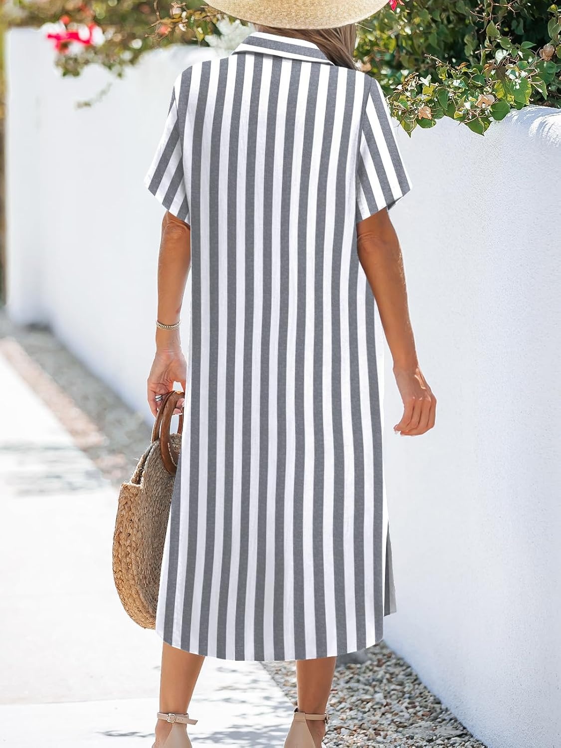 image:imageZeagoo Women Dresses Summer Casual Short Sleeve Button Down Shirt Dresses 2026 Beach Cover Up with PocketsBlackwhite Stripe
