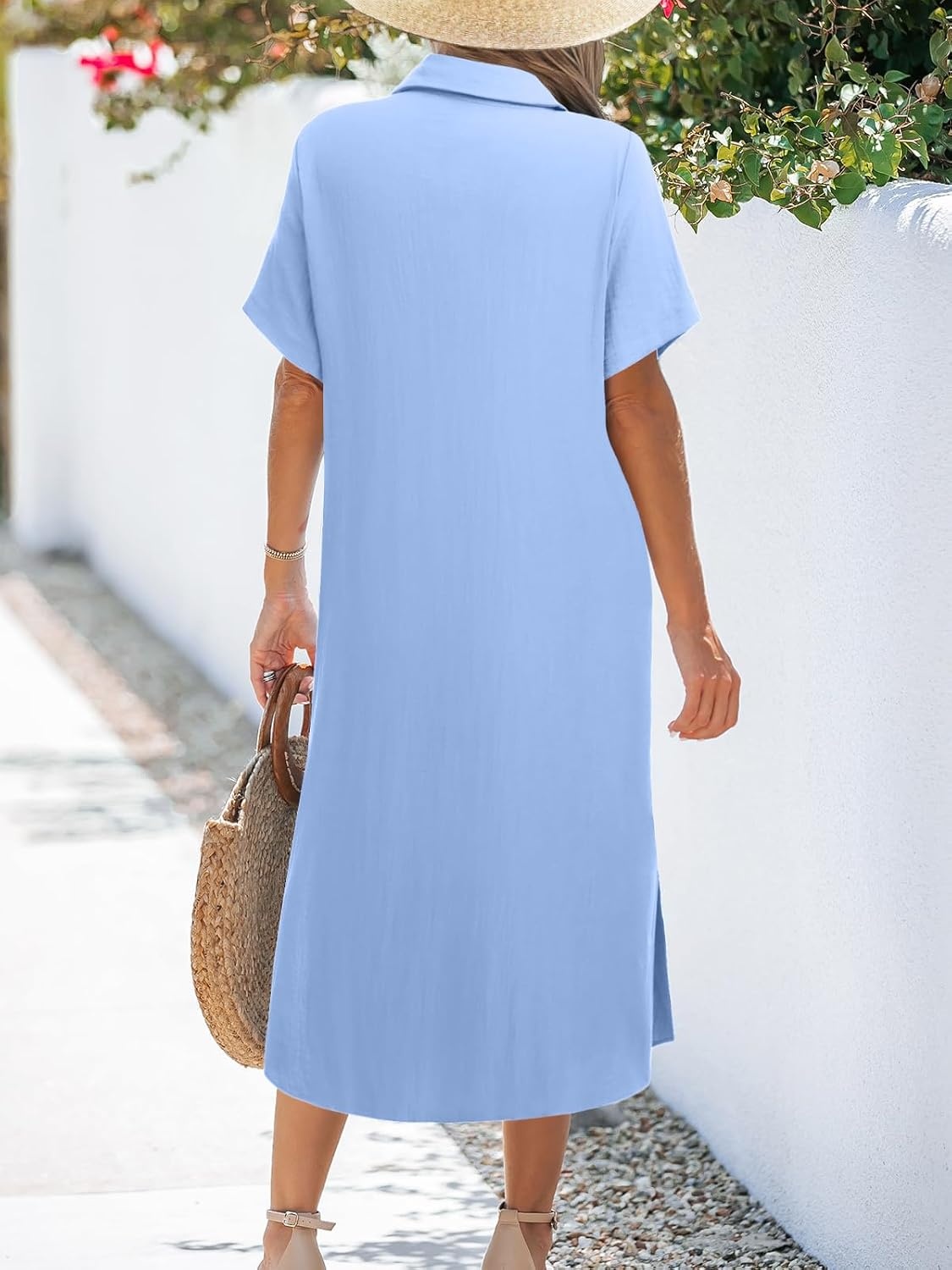 image:imageZeagoo Women Dresses Summer Casual Short Sleeve Button Down Shirt Dresses 2026 Beach Cover Up with PocketsLight Blue