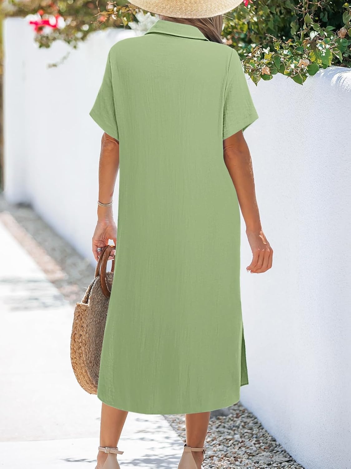 image:imageZeagoo Women Dresses Summer Casual Short Sleeve Button Down Shirt Dresses 2026 Beach Cover Up with PocketsLight Green